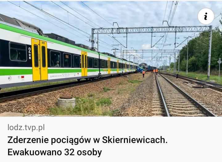 Read more about the article Zderzenie pociągów pod Skierniewicki. Ewakuowano 32 osoby.