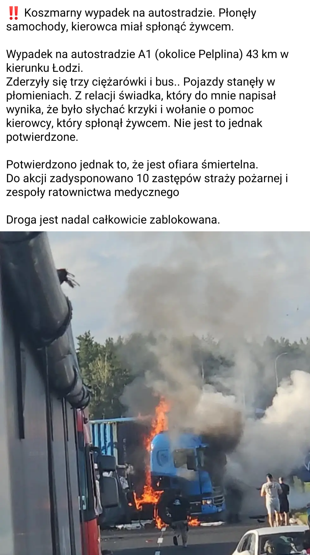 Read more about the article Wypadek śmiertelny. Kierowca ciężarówki spłonął żywcem